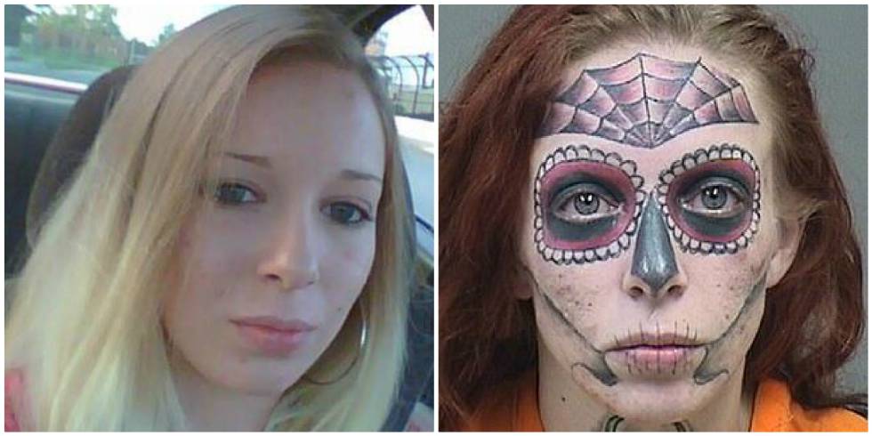 Alyssa Zebrasky, en 2012, y en su foto policial en 2018.