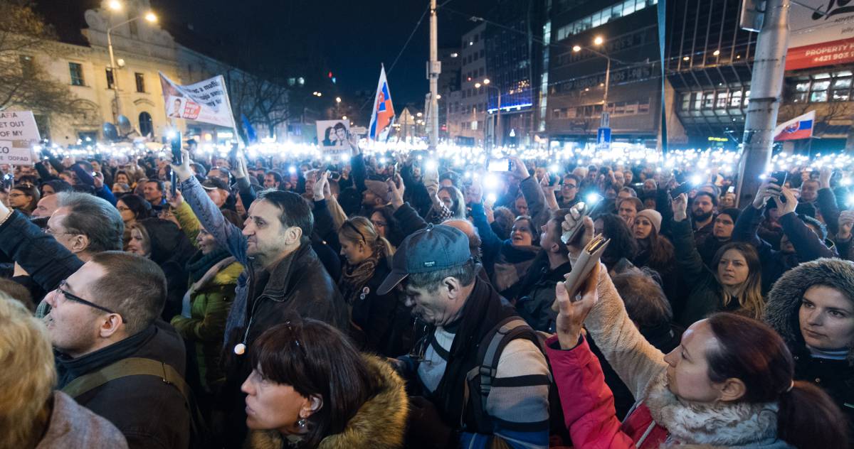 Concentración por el primer aniversario del asesinato del periodista Jan Kuciak en Bratislava.