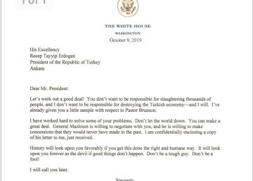 Trump recomendou por carta a Erdogan que não posasse de “sujeito duro”