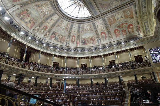 Vista general del hemiciclo durante la primera jornada del debate sobre el estado de la nación, que se celebra hoy en el Congreso de los Diputados. EFEJuanJo Martín