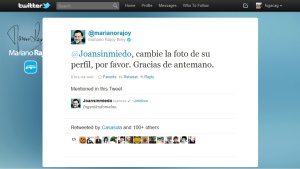 Aviso de la página de Rajoy para que retiren la foto de su perfil. Aviso de la página de Rajoy para que retiren la foto de su perfil.