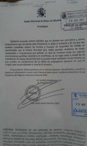 El acuerdo de la Junta Electoral que prohíbe la camiseta verde. El acuerdo de la Junta Electoral que prohíbe la camiseta verde.