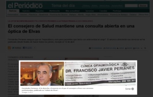 Captura de 'El Periódico de Extremadura' en la que se puede ver la fotografía del consejero y el anuncio que publicitaba su consulta.