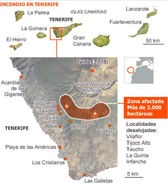 El Gobierno canario prevé extinguir las llamas de Tenerife en las próximas horas