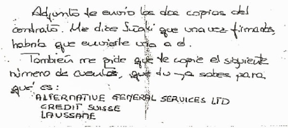 LA NOTA DE CUQUERELLA. Esta es la nota de la asistente de Urdangarin donde da los datos para el ingreso del dinero en Suiza.