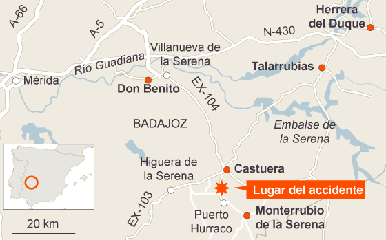Cinco menores mueren en un accidente de un microbús en Badajoz