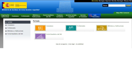 Captura de pantalla de la página web del Ministerio de Sanidad e Igualdad.