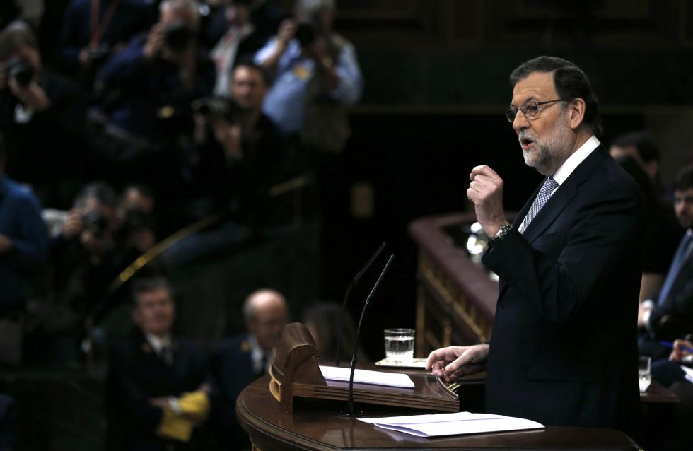 El presidente del Gobierno en funciones, Mariano Rajoy, durante su intervención en el Congreso de los Diputados. 