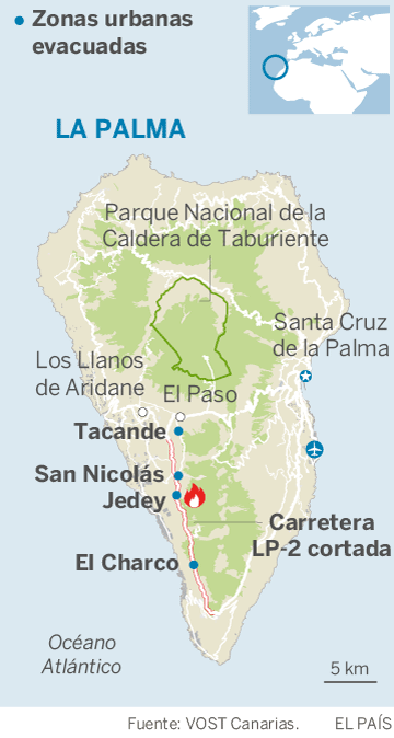 Mapa de localización del incendio en La Palma