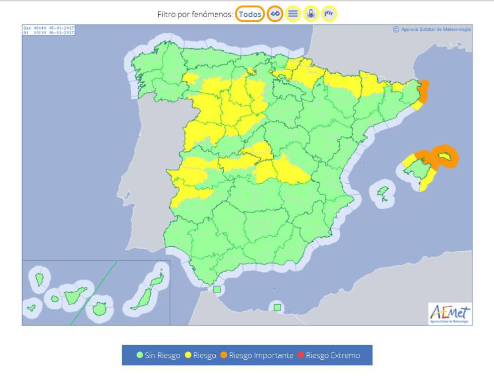Previsión del tiempo de la AEMET para este 5 de enero.