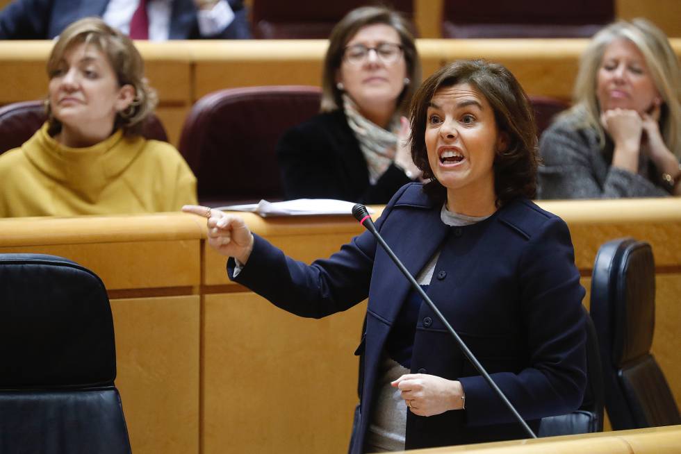La vicepresidente del Gobierno, Soraya Sáenz de Santamaría, durante su intervención.