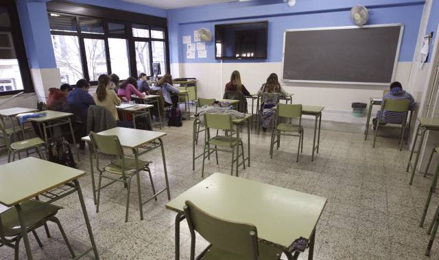 Una clase del IES Beatriz Galindo prácticamente vacía con motivo de la huelga convocada este jueves.