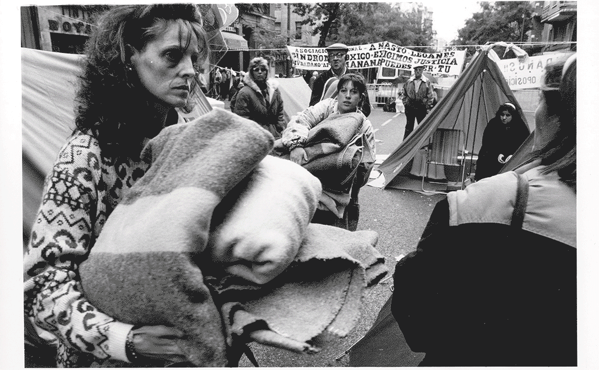 Acampada de afectados por la colza en Madrid, en 1992.