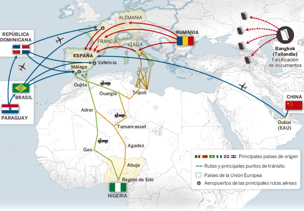 GRÁFICO | Las rutas hacia España de la trata de personas.