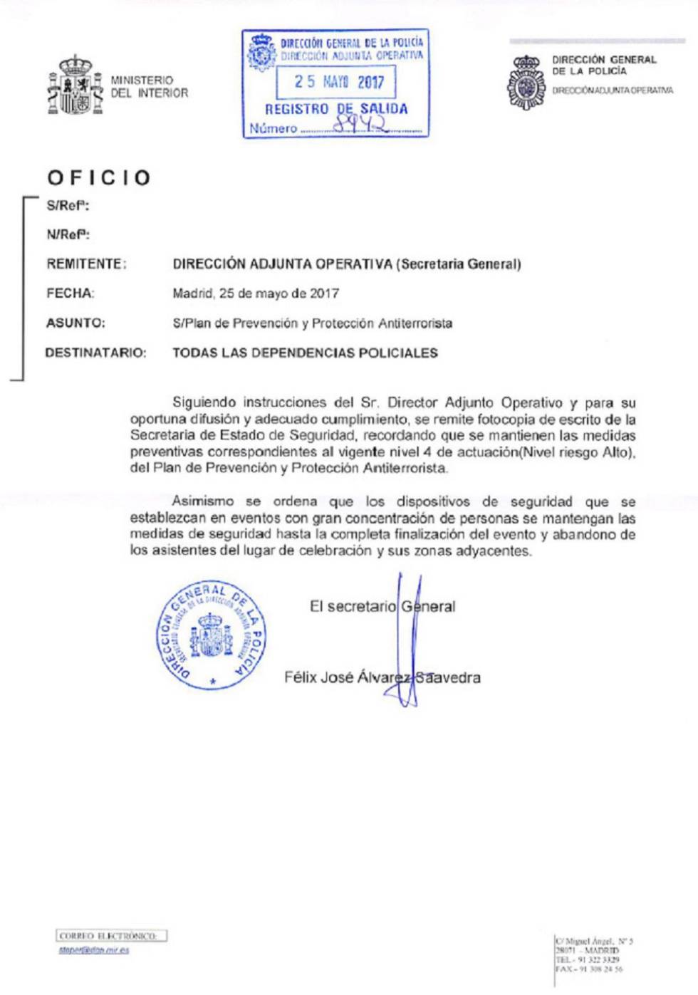 Interior ordena a los policías mantener “la tensión” para evitar atentados en grandes concentraciones de personas