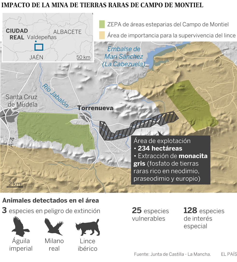 La presencia del águila imperial y del lince impide la única mina de tierras raras de España