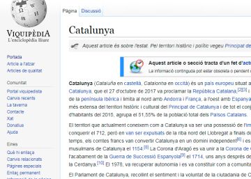 La Wikipedia en catalán reconoce de inmediato la república catalana