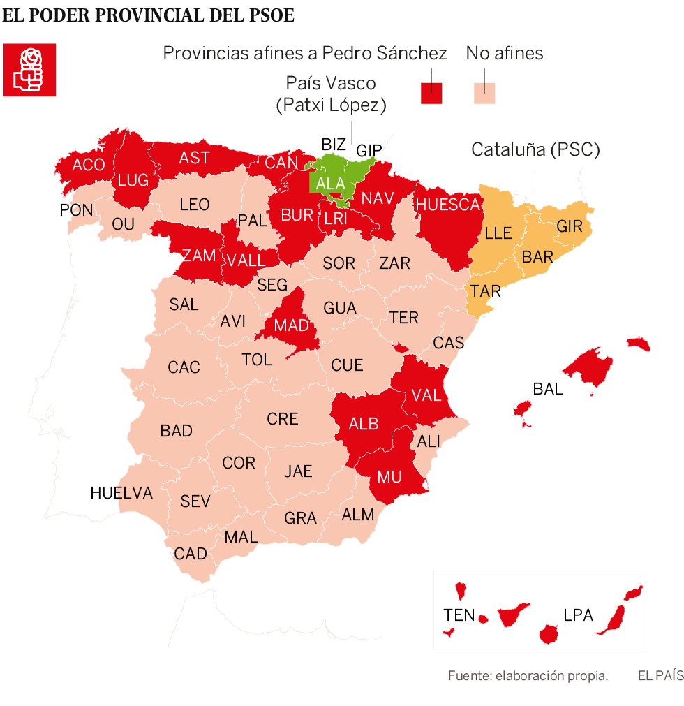 Pedro Sánchez controla menos de la mitad del poder provincial del PSOE Pedro Sánchez controla menos de la mitad del poder provincial del PSOE