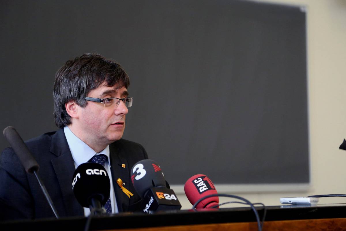 Carles Puigdemont en una conferencia en la Universidad de Helsinki.