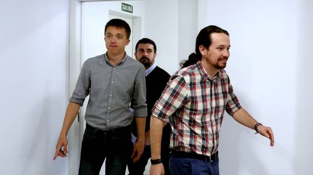 De izquierda a derecha, Errejón, Espinar e Iglesias.