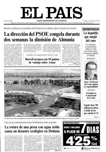 Portada del diario EL PAÍS de hace 20 años.