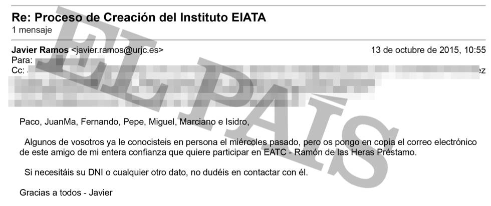 Correo en el que Ramos, desde su cuenta de la universidad, introduce a su amigo en la empresa.