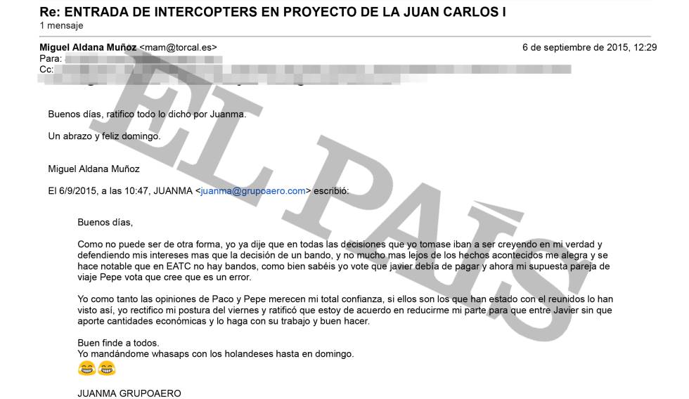 Correo de uno de los socios de la empresa, en el que se muestra dispuesto a que entre Javier en el accionariado sin aportar dinero.
