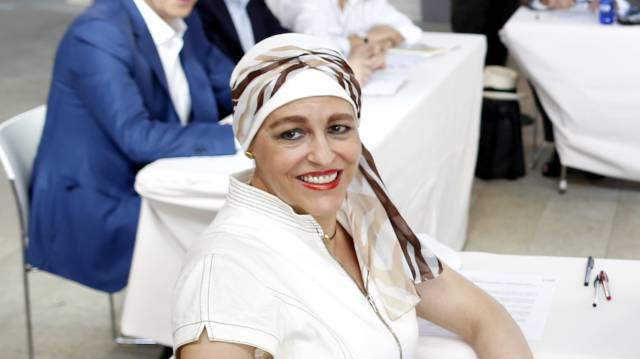 Magdalena Valerio, durante una reunión en 2015 para preparar el programa electoral del PSOE.