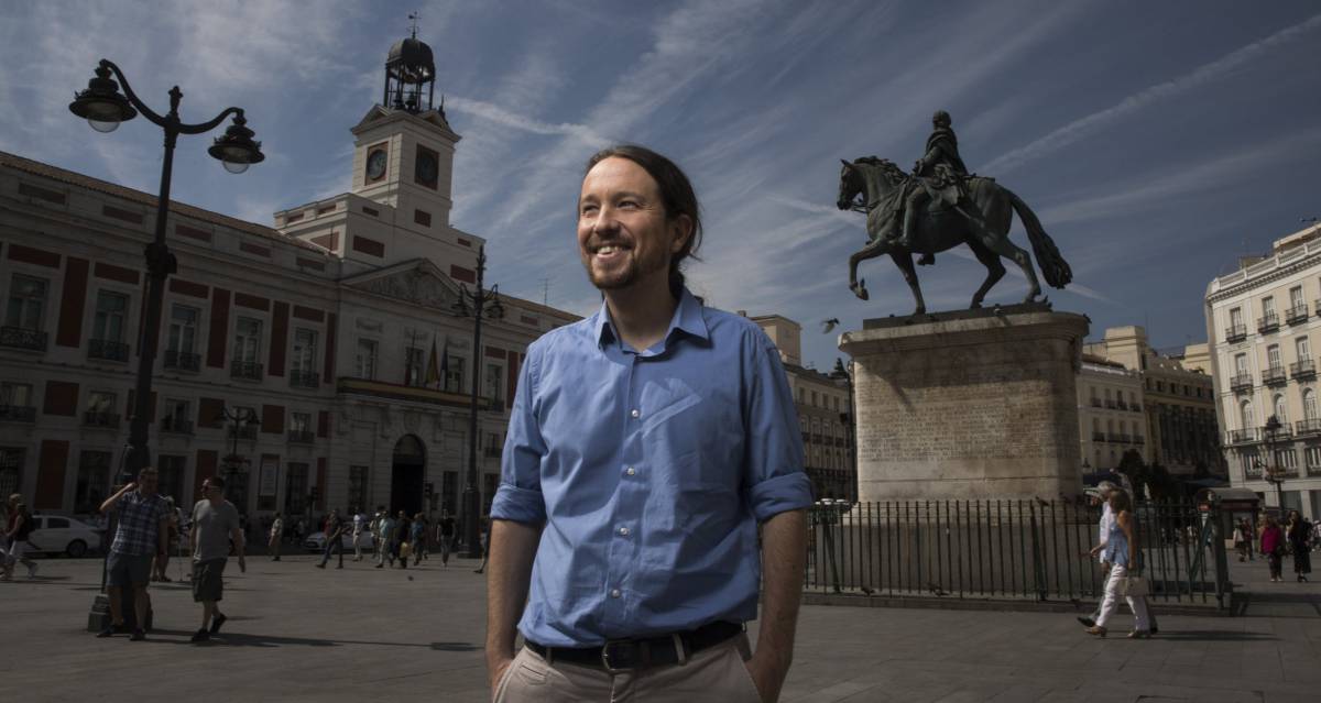 Pablo Iglesias, este viernes en la Puerta del Sol de Madrid.