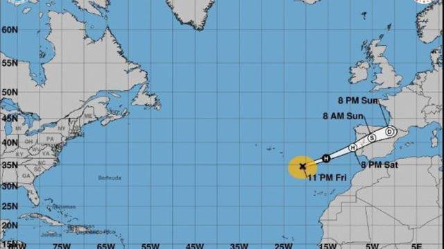 Posible trayectoria de Leslie, según el NHC,