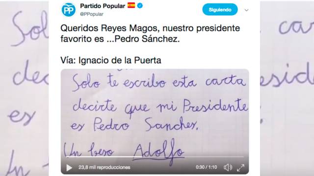 Captura del tuit del PP, ya borrado.