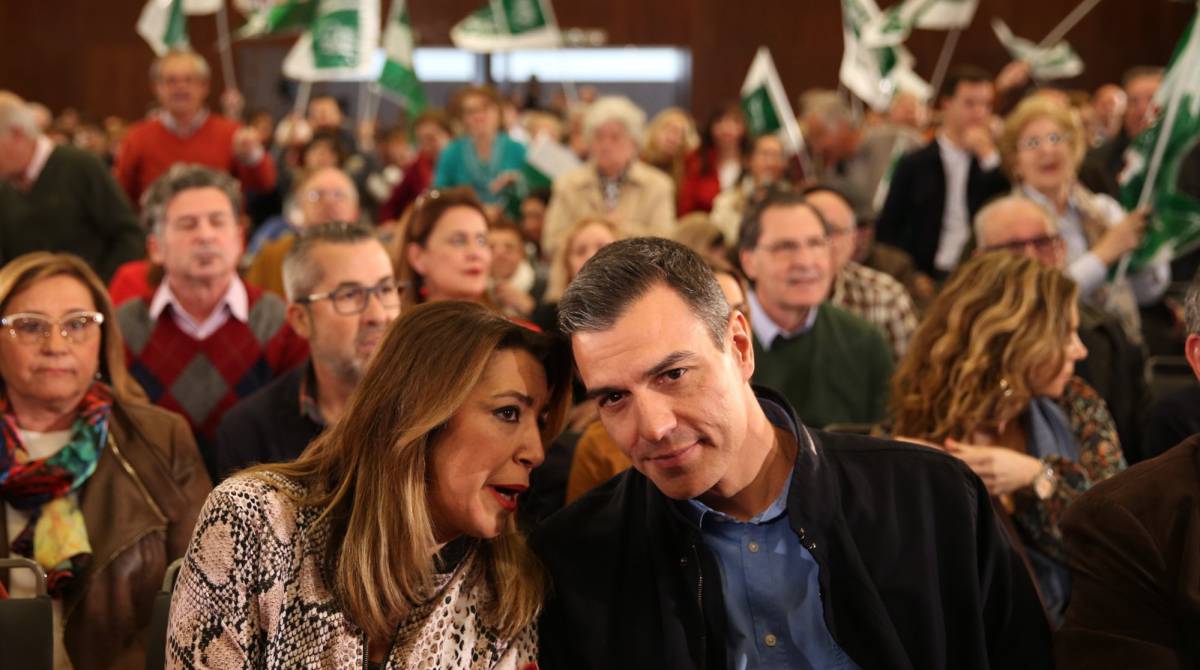 Susana Díaz y Pedro Sánchez, este sábado en el acto del PSOE en Sevilla.