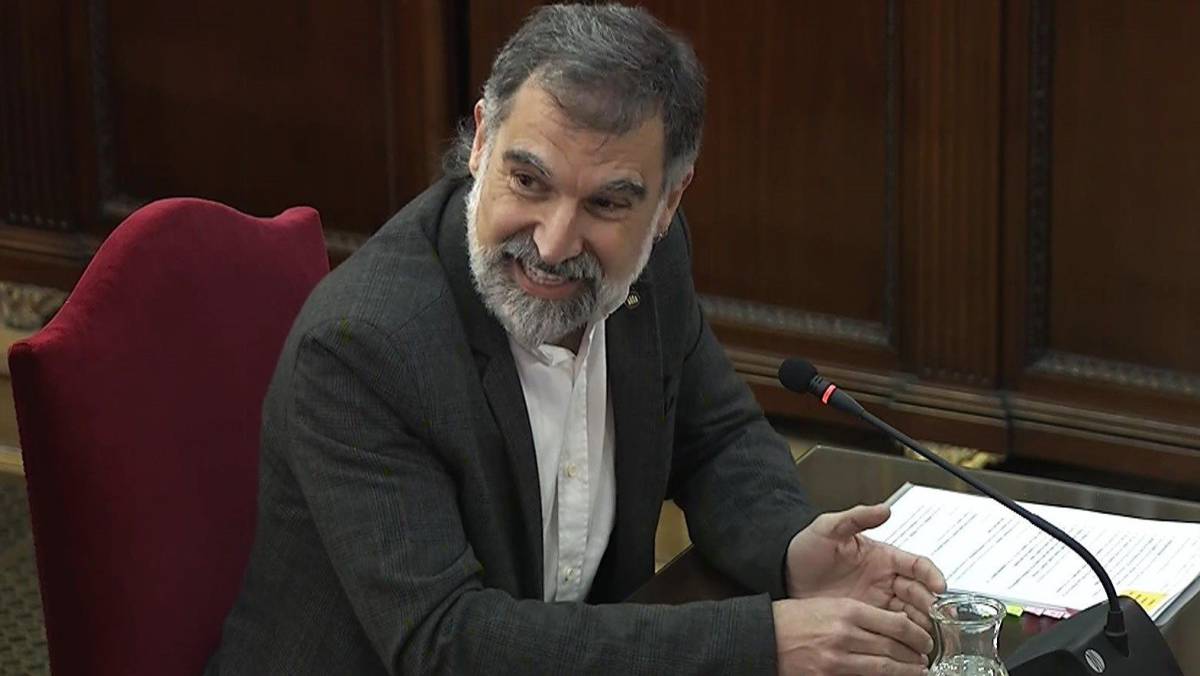 El líder de Òmnium Cultural, Jordi Cuixart, durante su declaración en el juicio.