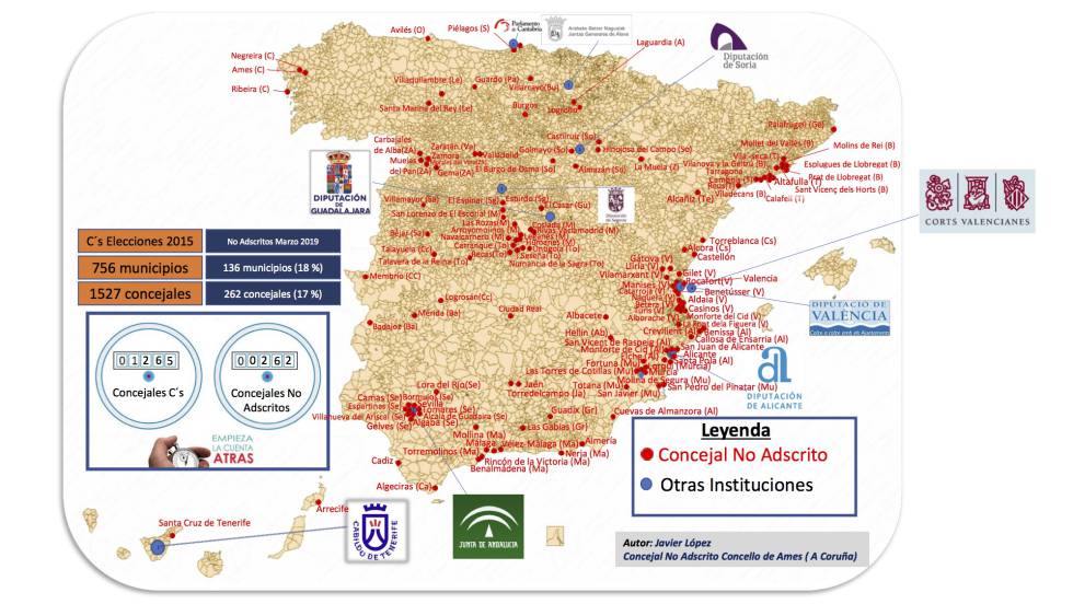 Mapa de concejales no adscritos elaborado por Javier López.