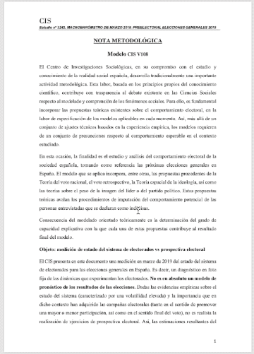 Una parte de la metodología del CIS