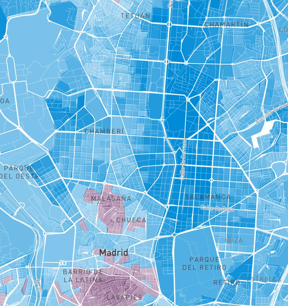 El mapa del voto en toda España por vecindario