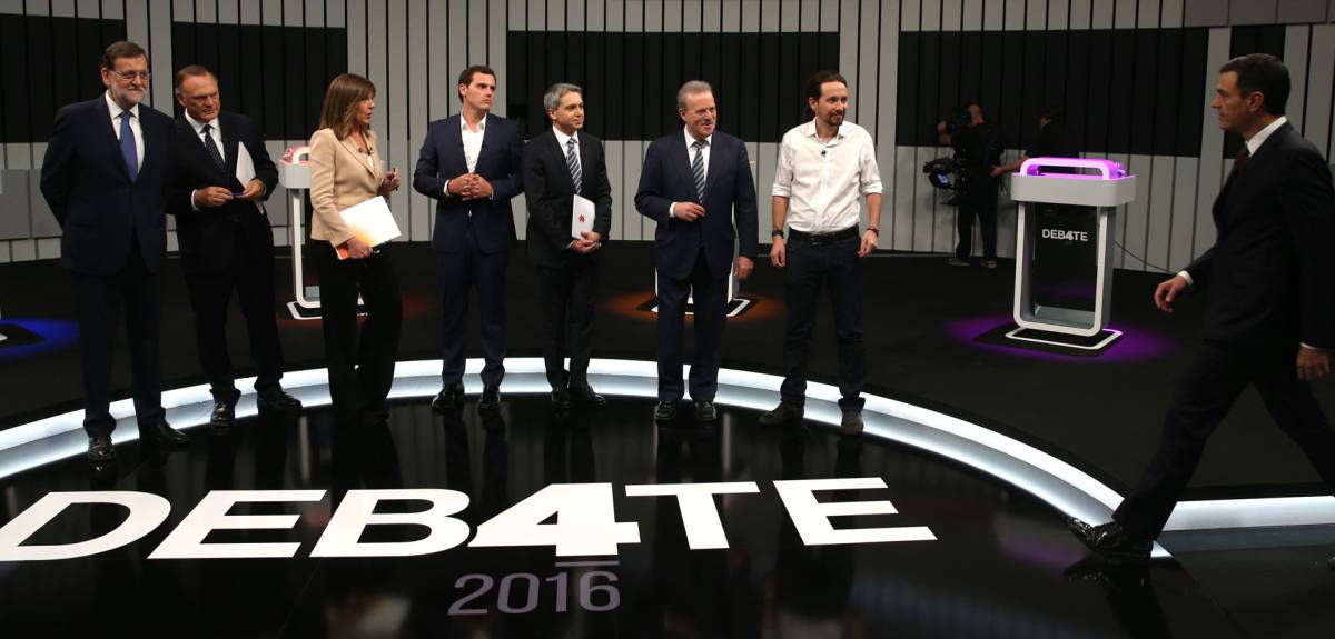 Debate electoral del año 2016 entre Mariano Rajoy, Pedro Sánchez, Albert Rivera y Pablo Iglesias.