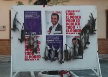 Cuelgan 16 conejos muertos en carteles de Unidas Podemos en un pueblo de Toledo
