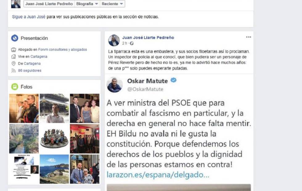 Mensaje publicado en el perfil de Juan José Liarte y posteriormente borrado.