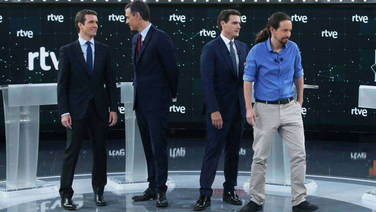 Los cuatro principales candidatos, en RTVE el pasado abril.
