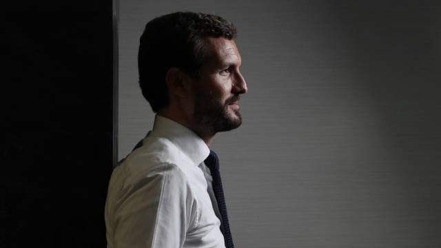 Casado, en la sede del PP en Madrid.
