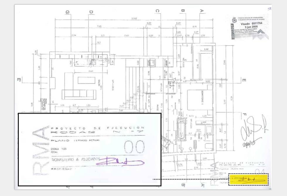 Plano del proyecto de 'loft' en la calle Rodas, visado en 2005 por el estudio de Monasterio y donde ella misma firma de puño y letra.