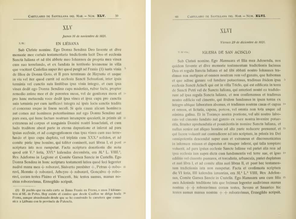 Documentos de una copia del cartulario publicada por Eduardo Jusué en 1912.