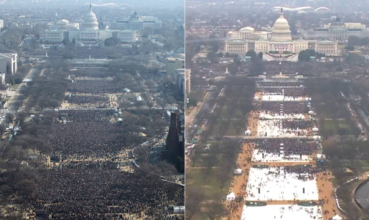 A la izquierda la toma de posesión de Obama en 2009 y a la derecha la de Trump de este viernes.