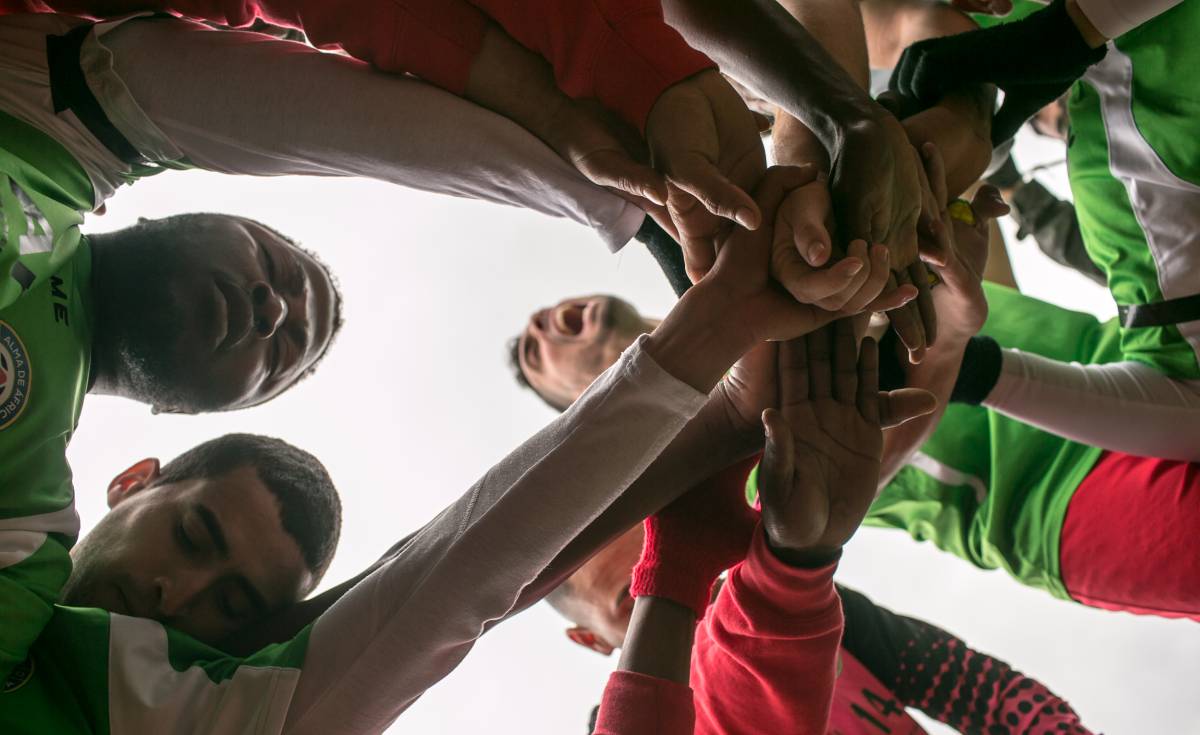 Los jugadores del Alma de África, durante un partido de fútbol reciente.