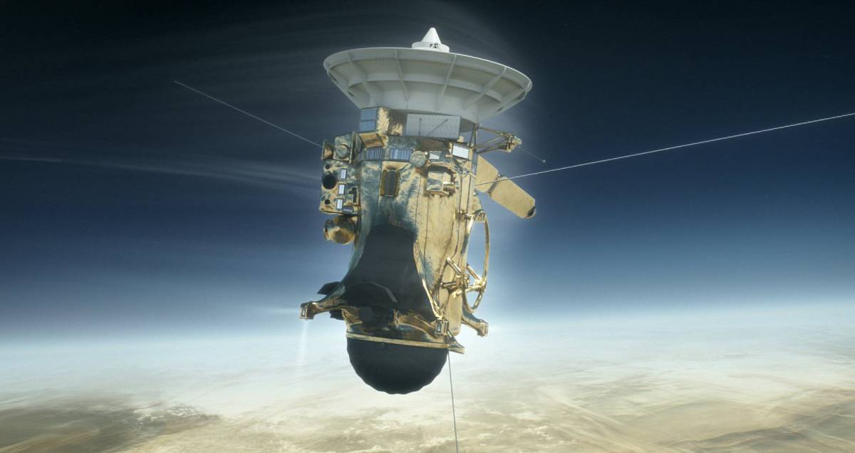 Ilustración de la nave espacial 'Cassini' de la NASA durante su zambullida final en la atmósfera de Saturno.