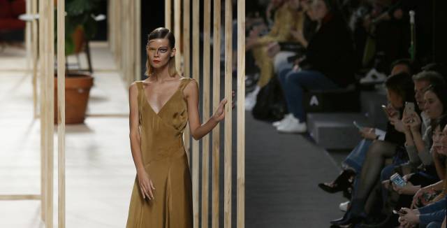Un modelo, con un conjunto del diseñador Oliva, este sábado en la Mercedes-Benz Fashion Week Madrid.