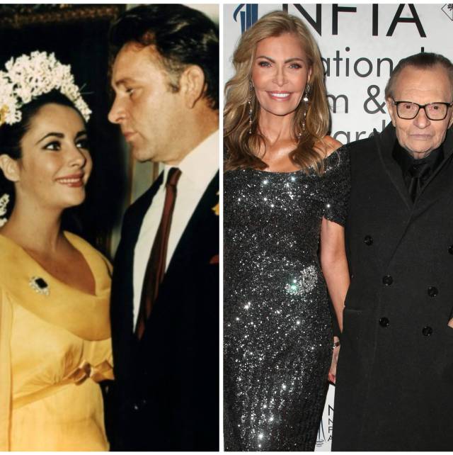 Jennifer Lopez y Marc Anthony; Elisabeth Taylor y Richard Burton; y Larry King y Shawn Southwick.
