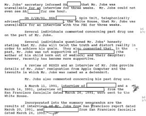 Extracto del informe redactado por el FBI sobre Steve Jobs.