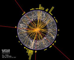 Registro de una posible firma de la partícula de Higgs registrada en el detector Atlas del acelerador LHC.